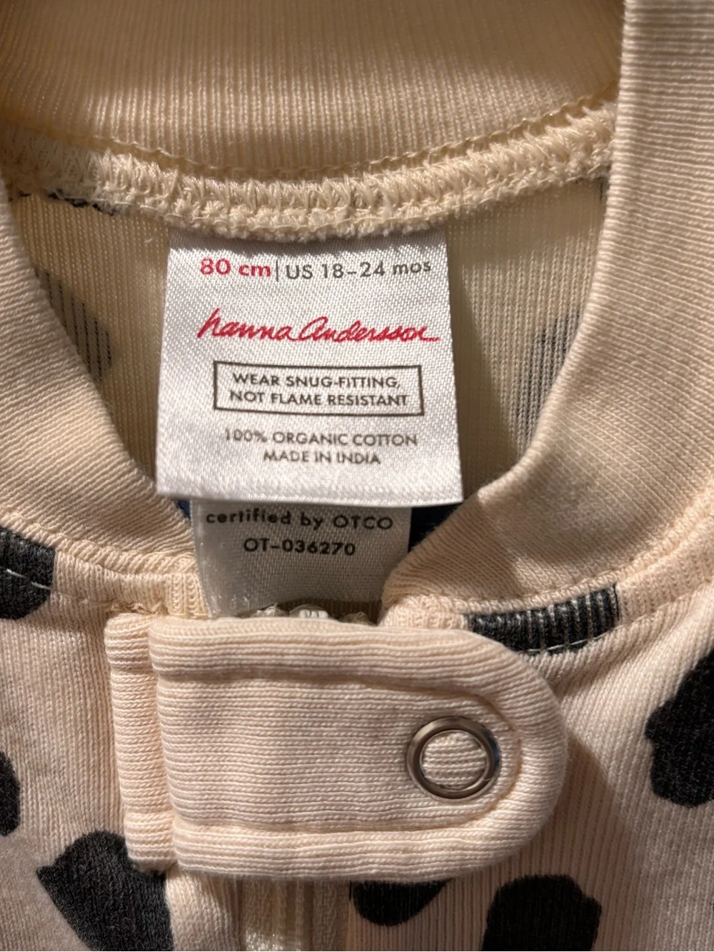 🎉 (18-24m) Hanna Andersson Beige and Black Polka Dot Zip Footie